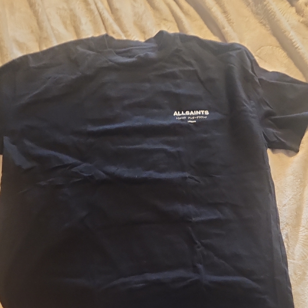 All Saints Black Organic Over Sized Fit Cotton Tee Size M
